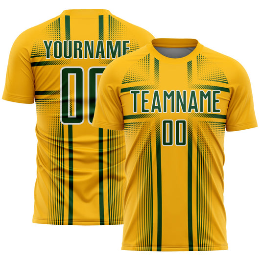 Custom Gold Green-White Lines Sublimation Soccer Uniform Jersey - Main View