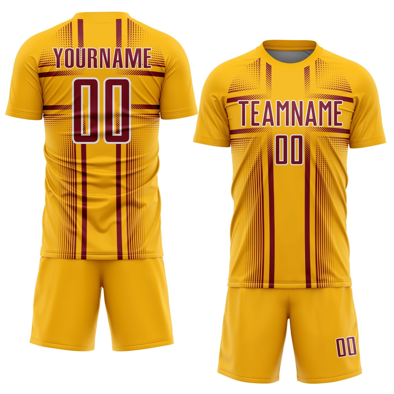 Custom Gold Crimson-White Lines Sublimation Soccer Uniform Jersey view 2