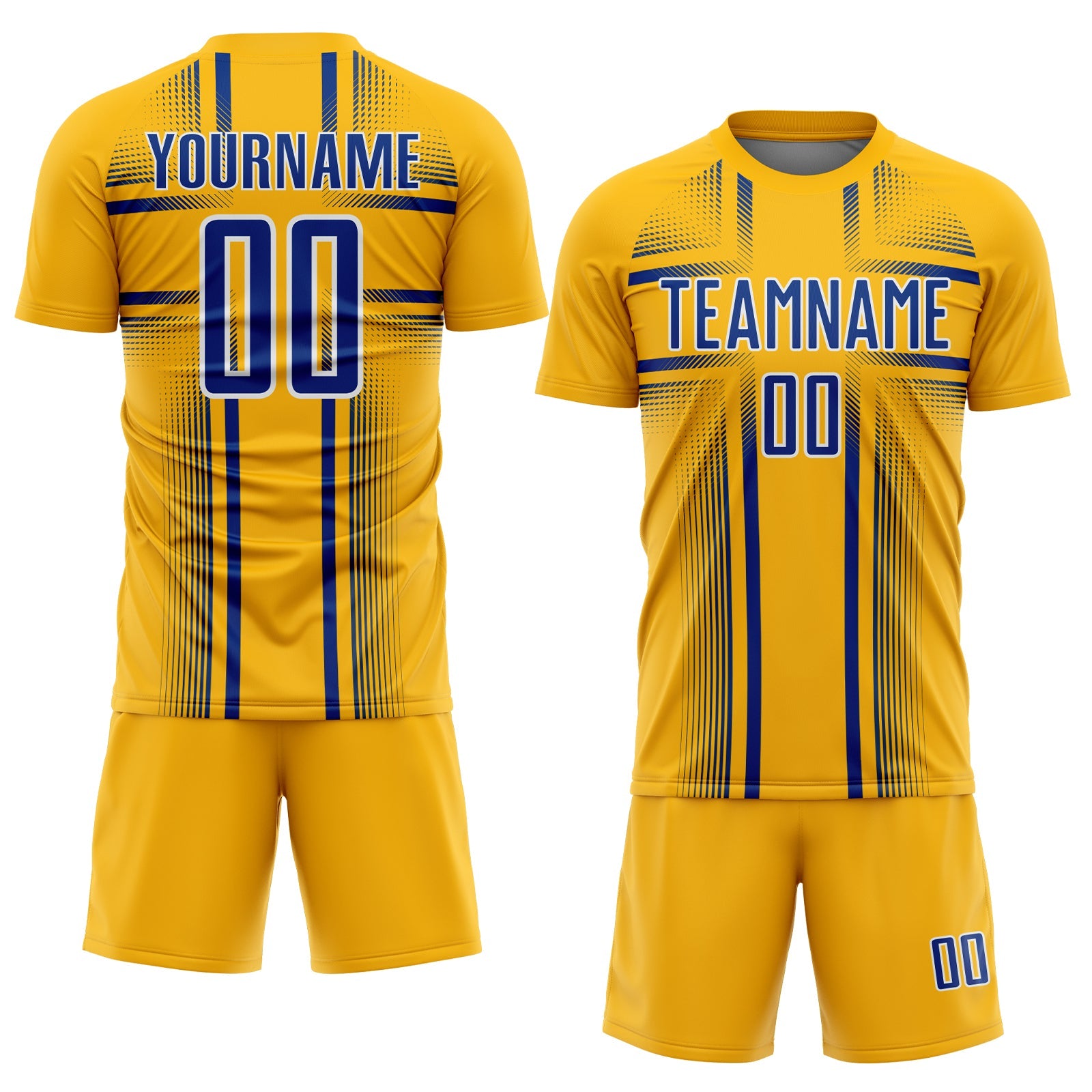 Custom Gold Royal-White Lines Sublimation Soccer Uniform Jersey view 2