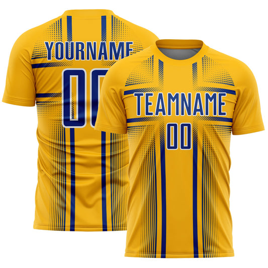 Custom Gold Royal-White Lines Sublimation Soccer Uniform Jersey - Main View