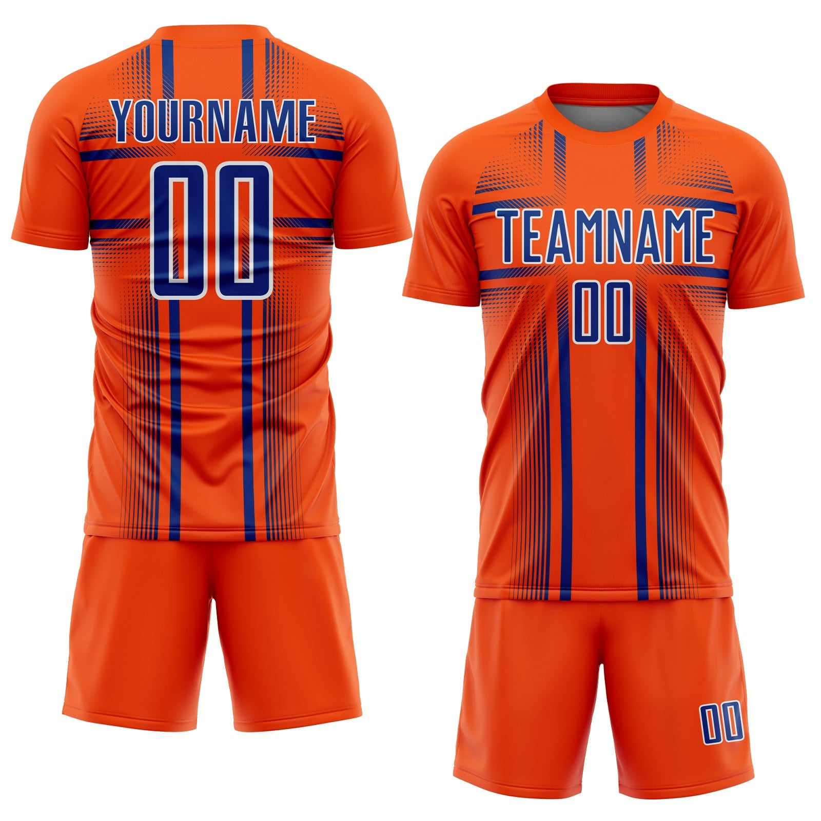 Custom Orange Royal-White Lines Sublimation Soccer Uniform Jersey view 2