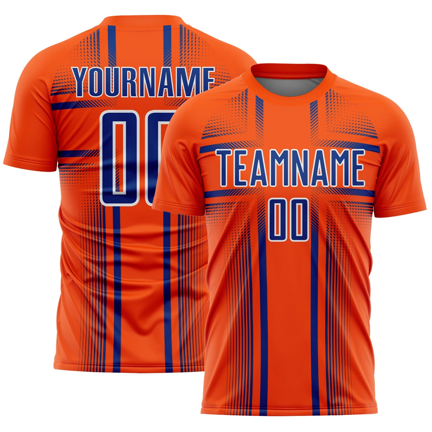 Custom Orange Royal-White Lines Sublimation Soccer Uniform Jersey - Main View