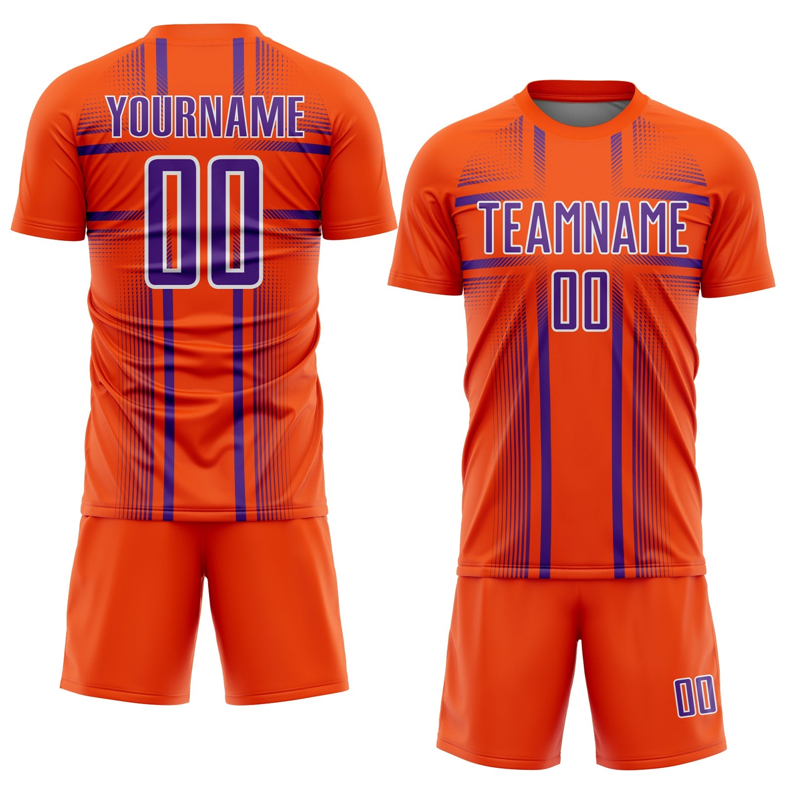 Custom Orange Purple-White Lines Sublimation Soccer Uniform Jersey view 2