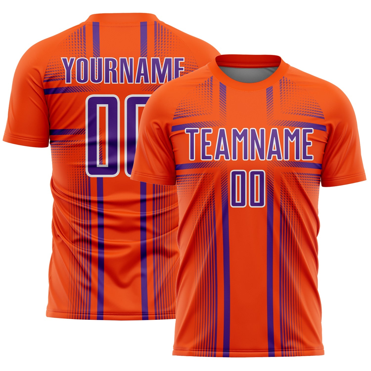 Custom Orange Purple-White Lines Sublimation Soccer Uniform Jersey - Main View