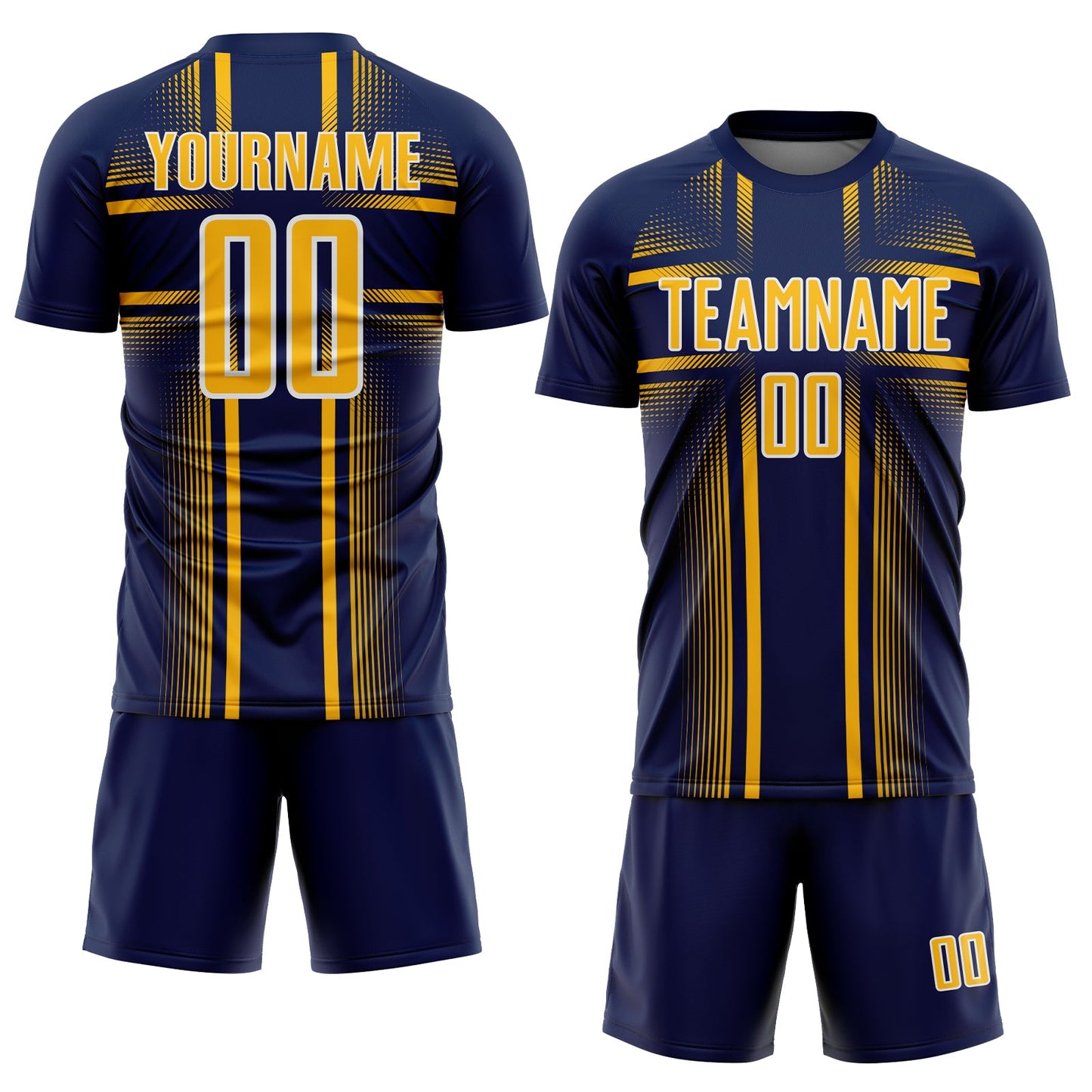 Custom Navy Gold-White Lines Sublimation Soccer Uniform Jersey view 2