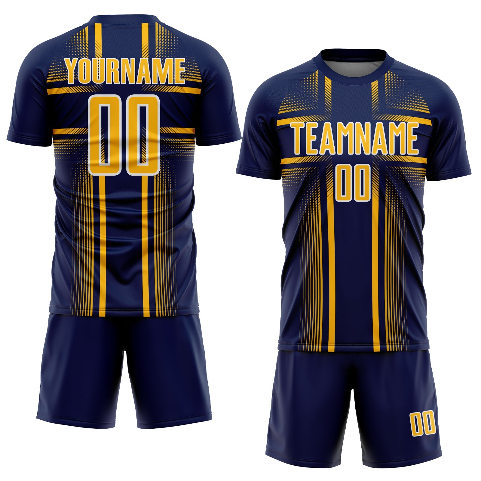 Custom Navy Gold-White Lines Sublimation Soccer Uniform Jersey view 2