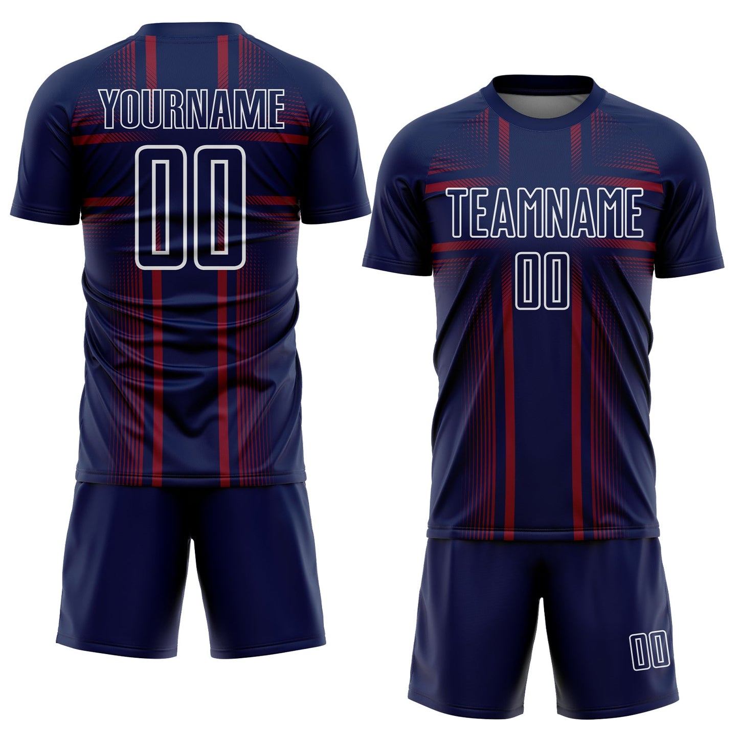 Custom Navy Crimson-White Lines Sublimation Soccer Uniform Jersey view 2