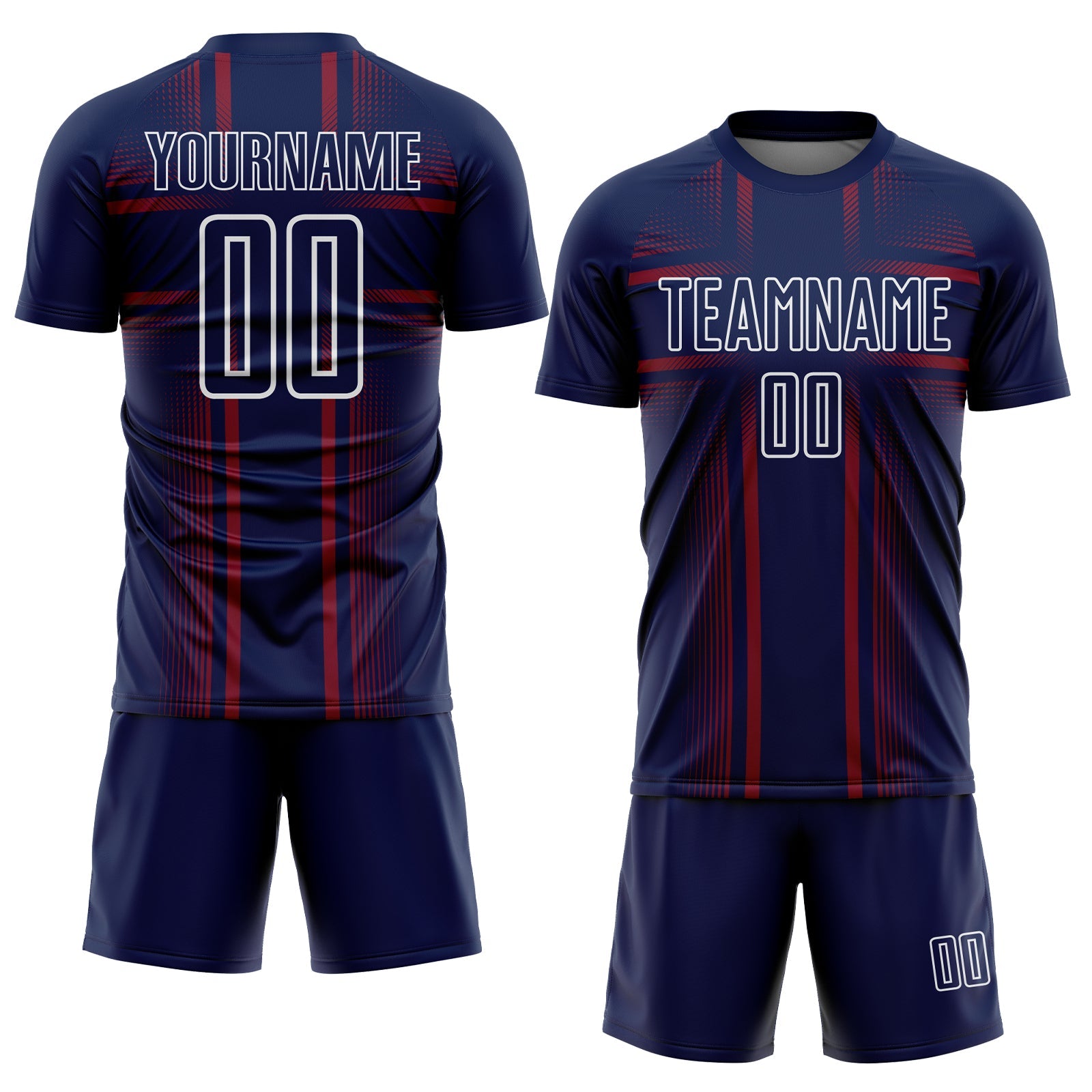 Custom Navy Crimson-White Lines Sublimation Soccer Uniform Jersey view 2