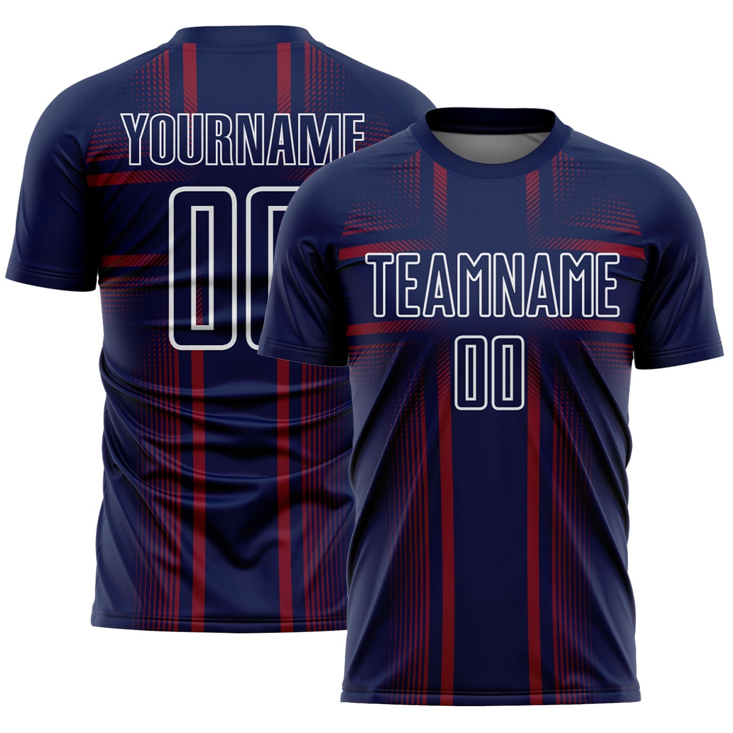 Custom Navy Crimson-White Lines Sublimation Soccer Uniform Jersey - Main View