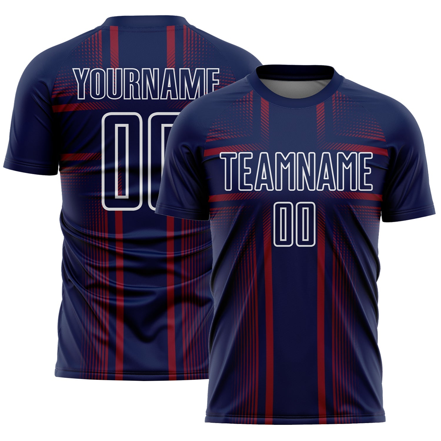 Custom Navy Crimson-White Lines Sublimation Soccer Uniform Jersey - Main View