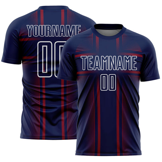 Custom Navy Crimson-White Lines Sublimation Soccer Uniform Jersey - Main View