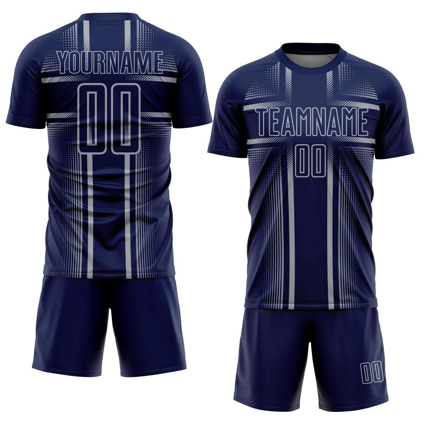 Custom Navy Gray Lines Sublimation Soccer Uniform Jersey view 2