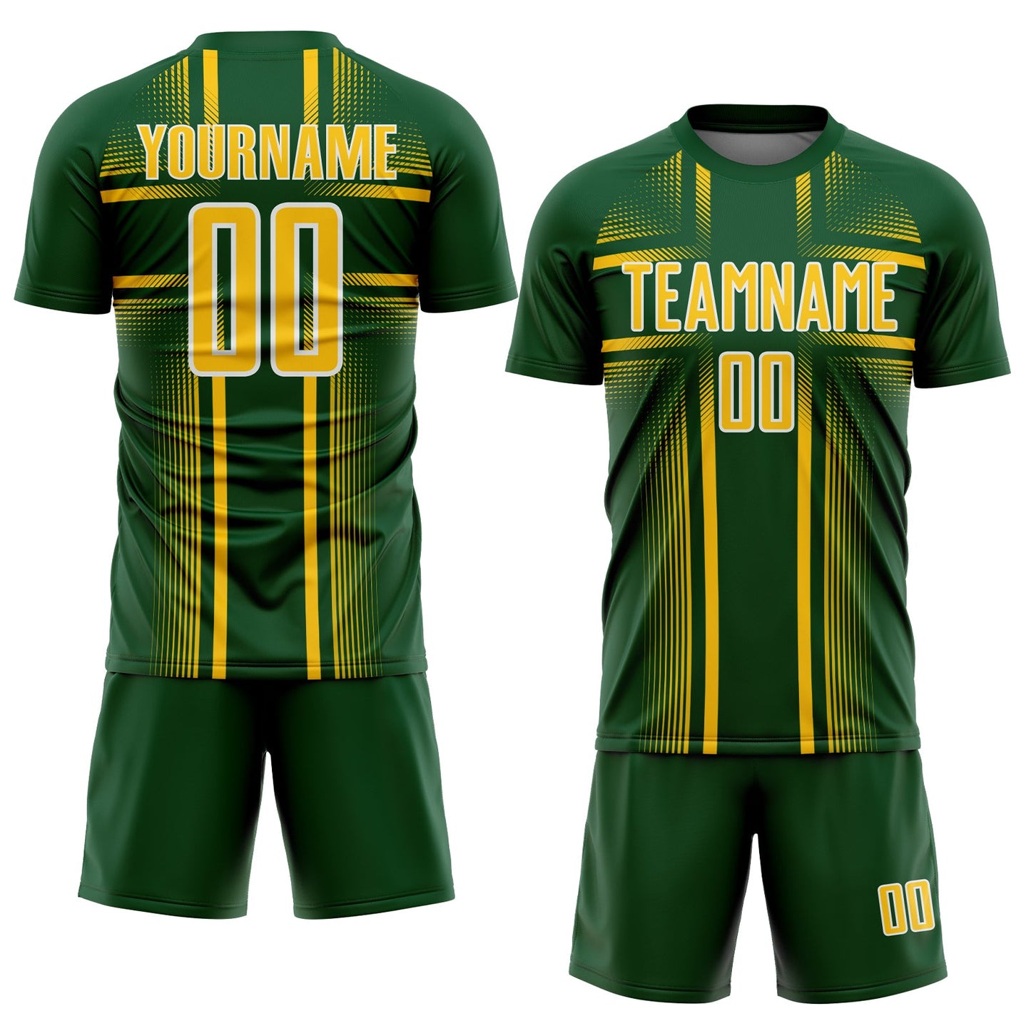 Custom Green Yellow-White Lines Sublimation Soccer Uniform Jersey view 2