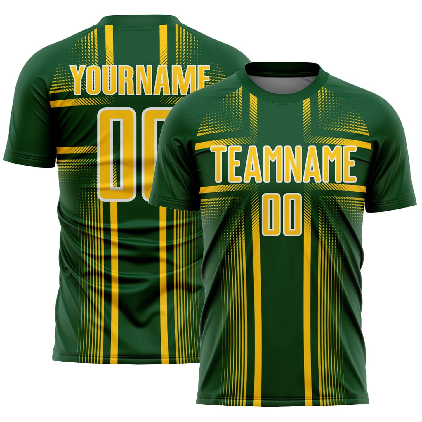 Custom Green Yellow-White Lines Sublimation Soccer Uniform Jersey - Main View