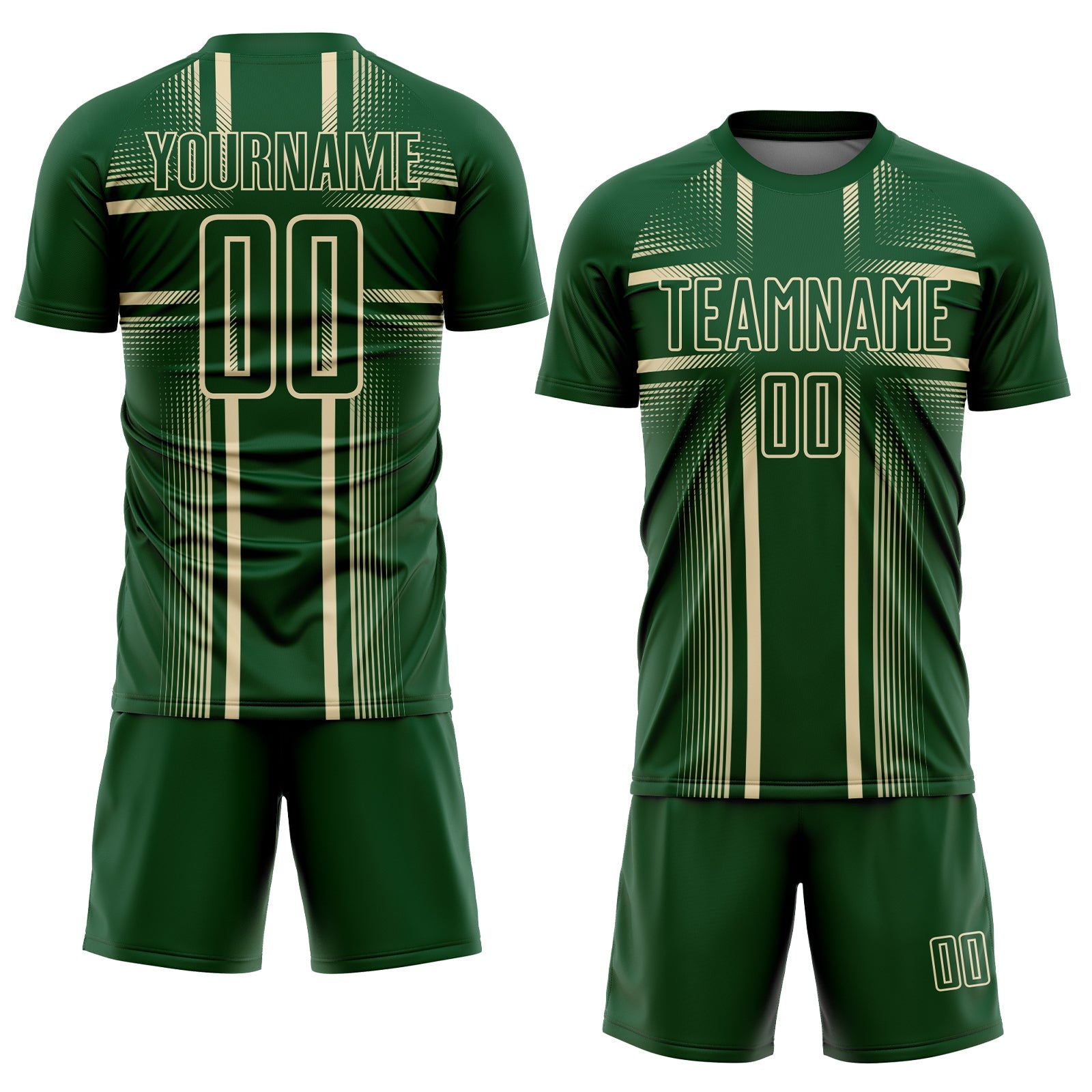 Custom Green Cream Lines Sublimation Soccer Uniform Jersey view 2