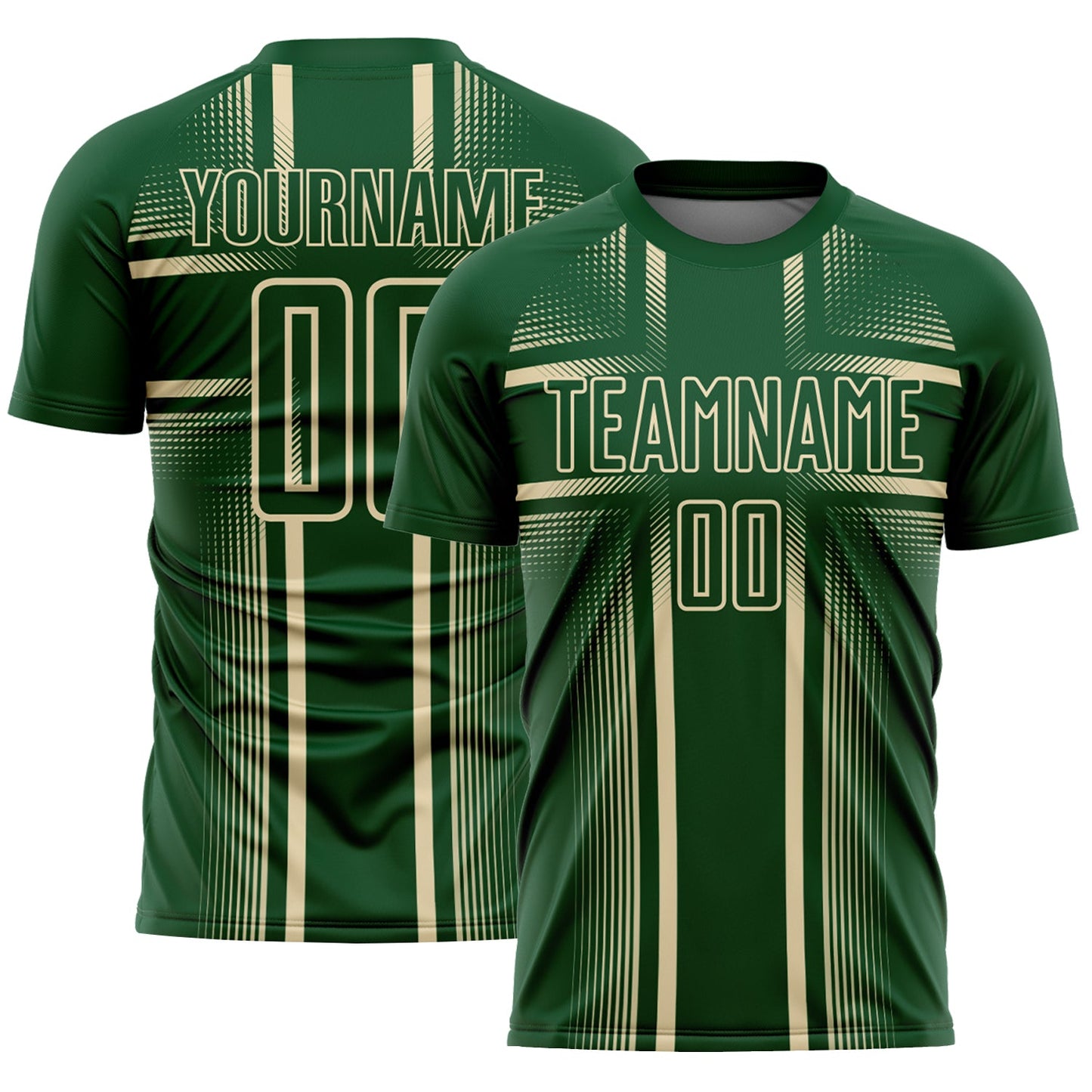 Custom Green Cream Lines Sublimation Soccer Uniform Jersey - Main View