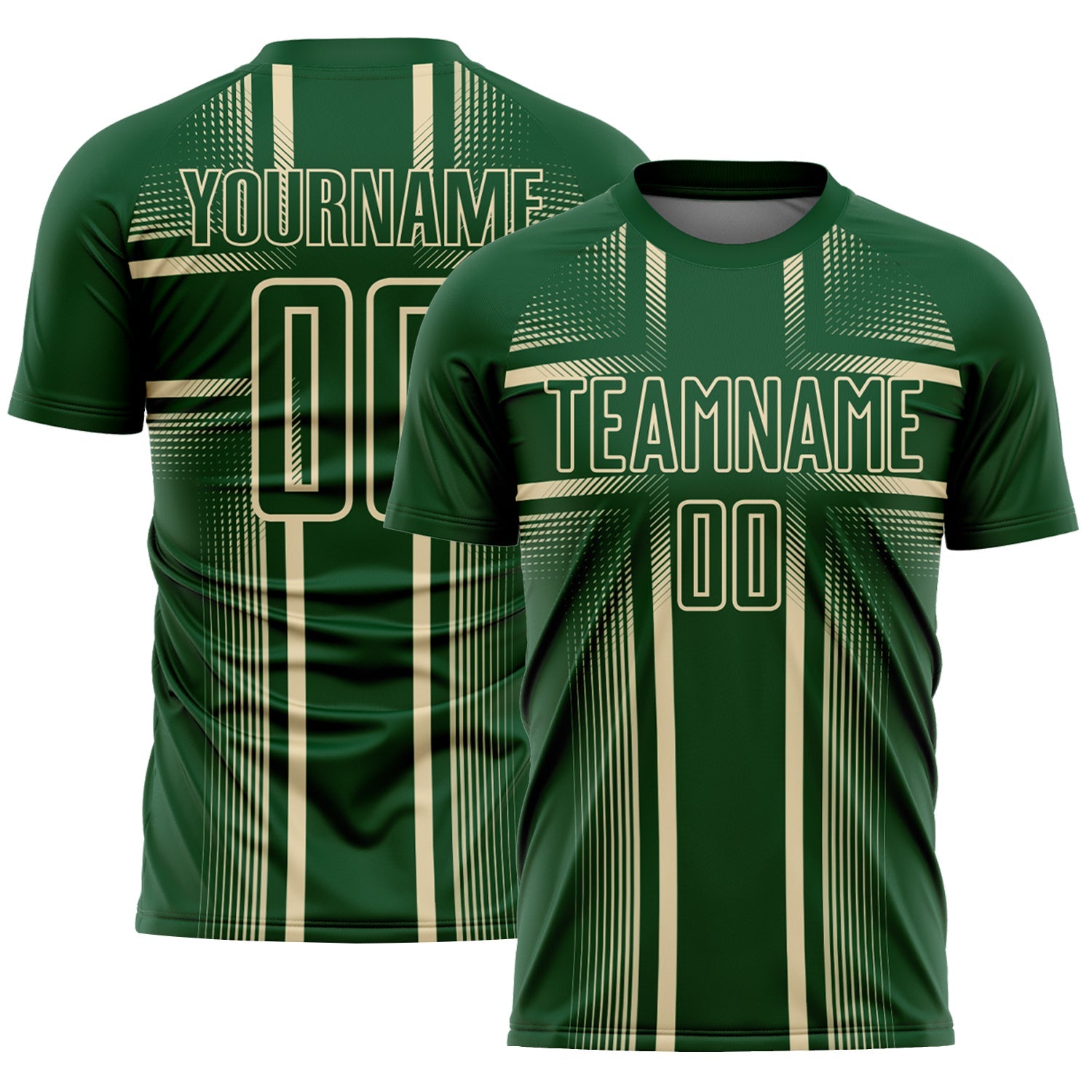 Custom Green Cream Lines Sublimation Soccer Uniform Jersey - Main View