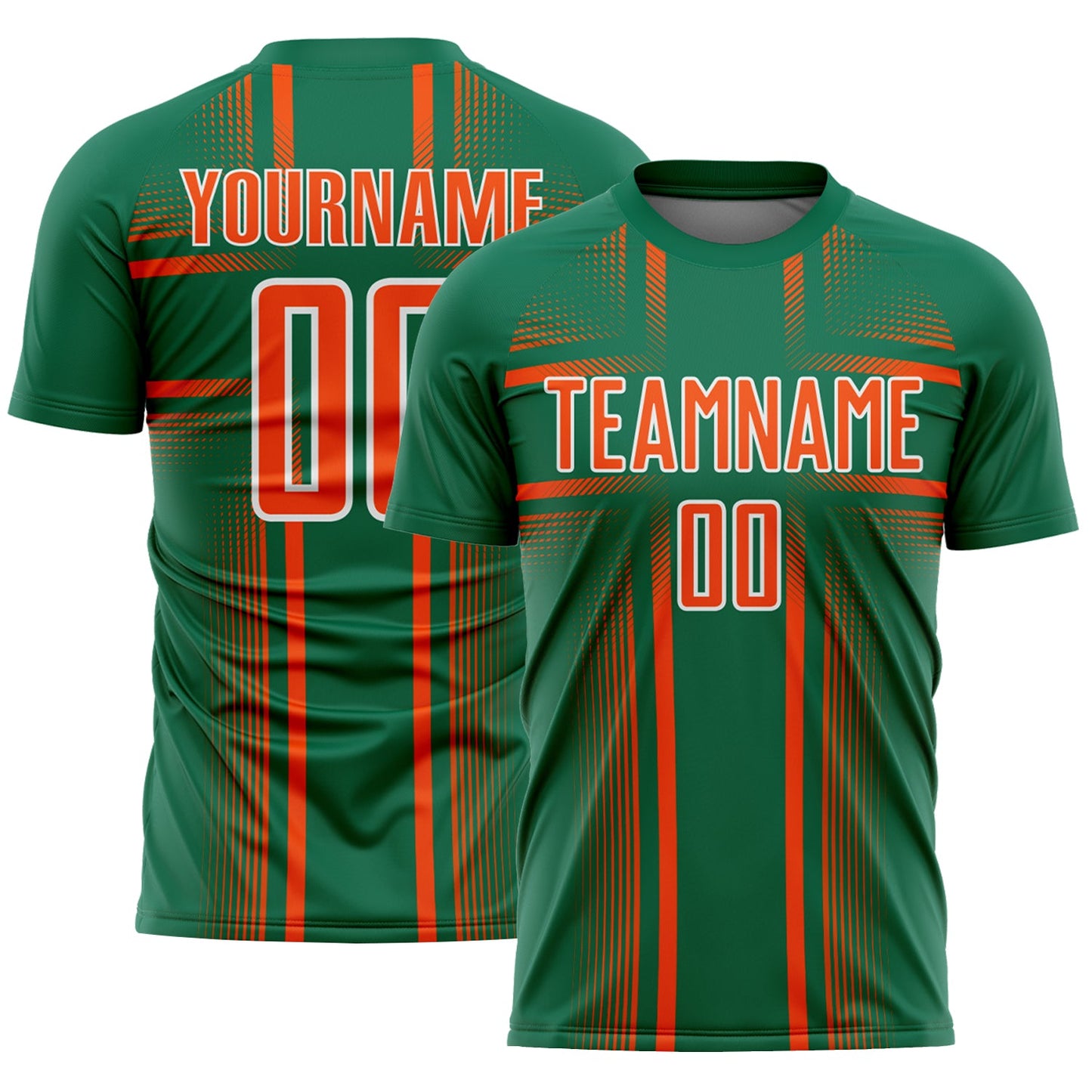 Custom Kelly Green Orange-White Lines Sublimation Soccer Uniform Jersey - Main View