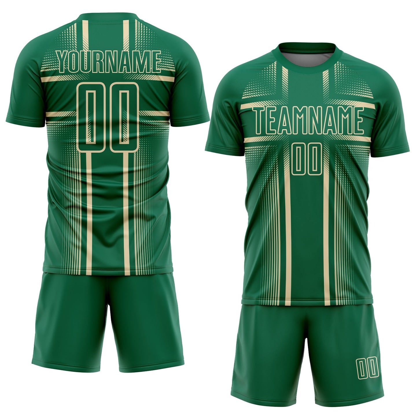 Custom Kelly Green Cream Lines Sublimation Soccer Uniform Jersey view 2