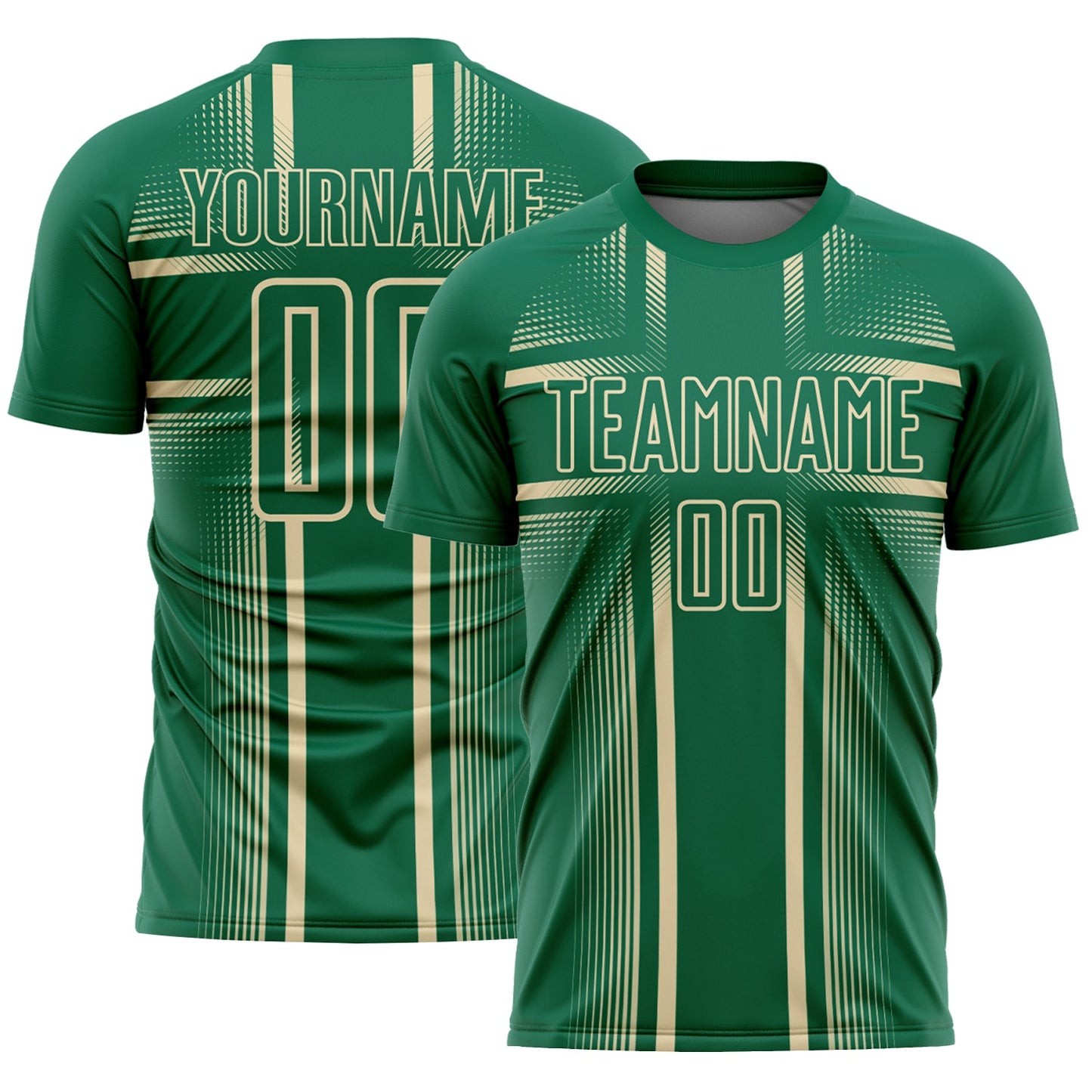 Custom Kelly Green Cream Lines Sublimation Soccer Uniform Jersey - Main View