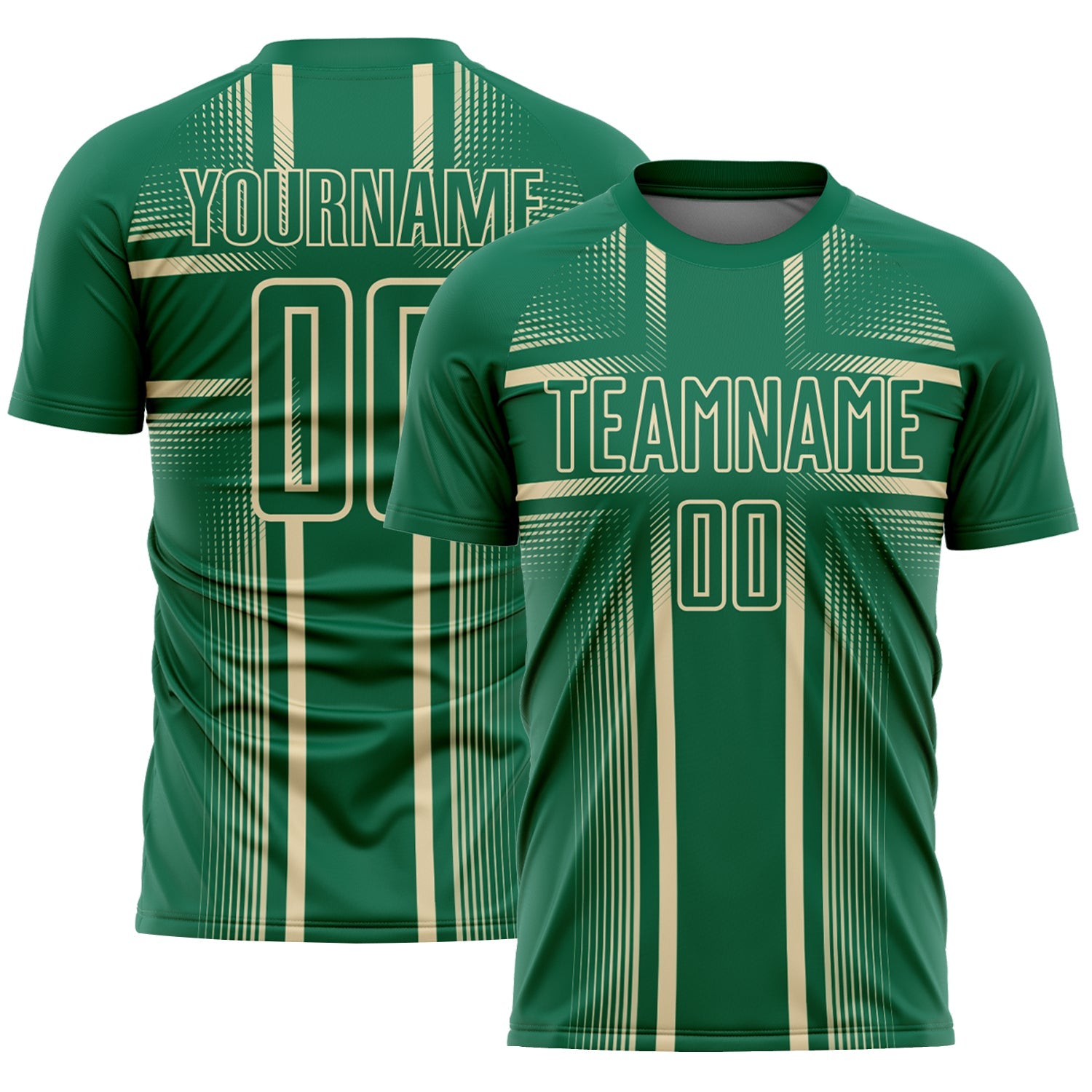 Custom Kelly Green Cream Lines Sublimation Soccer Uniform Jersey - Main View