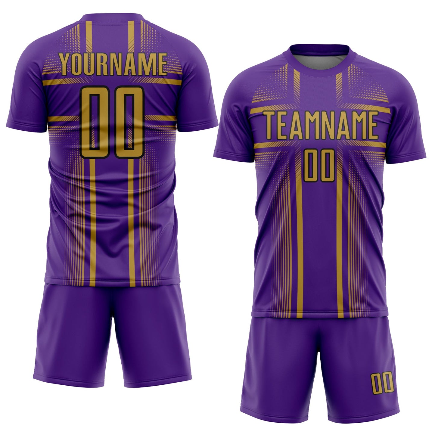 Custom Purple Old Gold-Black Lines Sublimation Soccer Uniform Jersey view 2