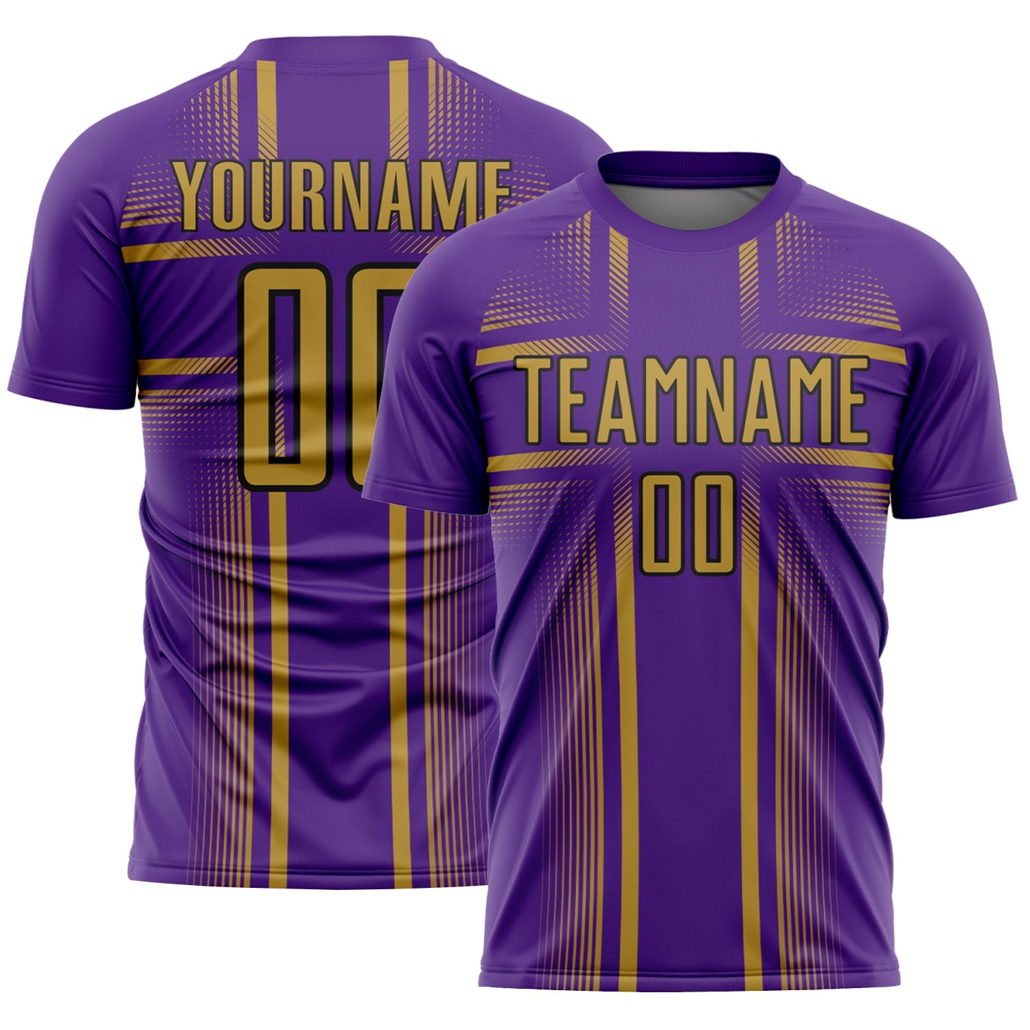Custom Purple Old Gold-Black Lines Sublimation Soccer Uniform Jersey - Main View
