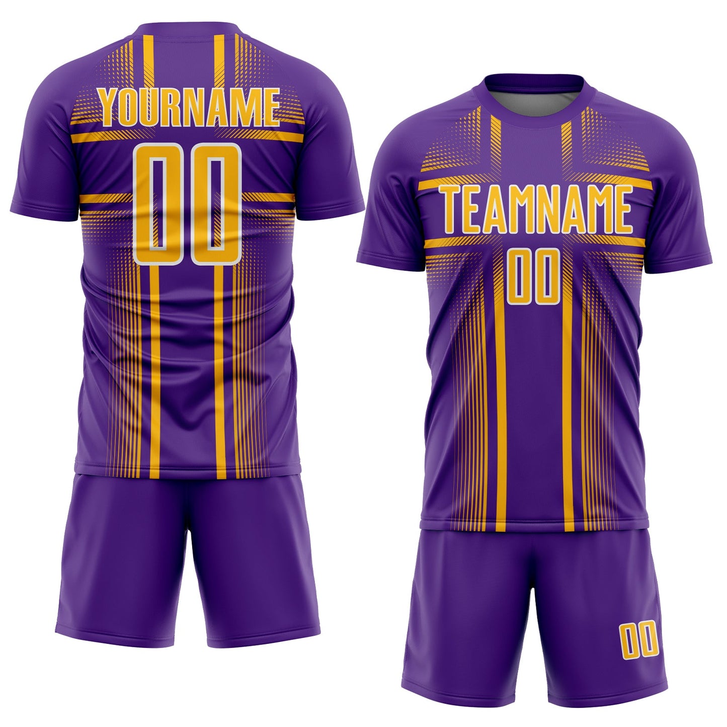 Custom Purple Gold-White Lines Sublimation Soccer Uniform Jersey view 2