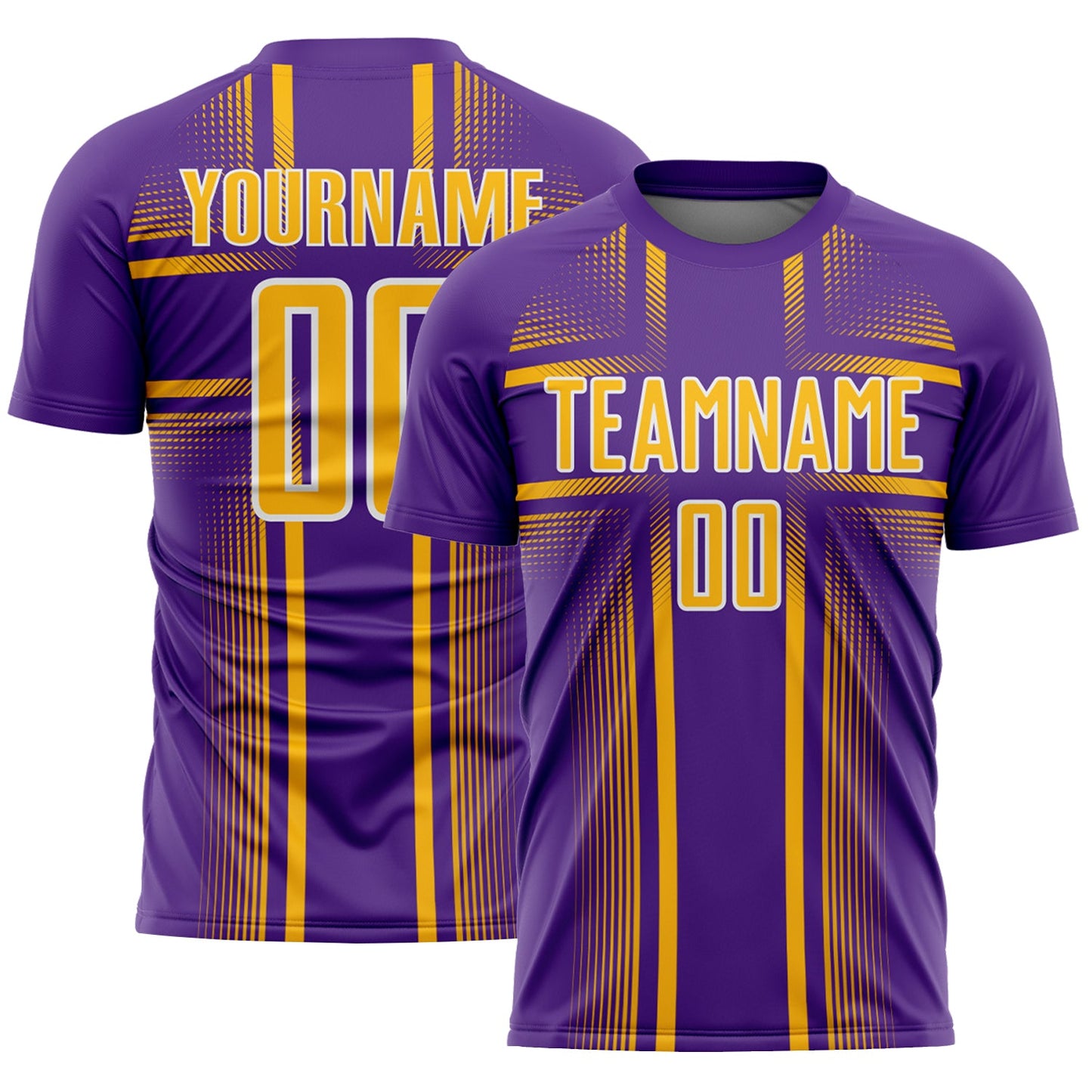 Custom Purple Gold-White Lines Sublimation Soccer Uniform Jersey - Main View