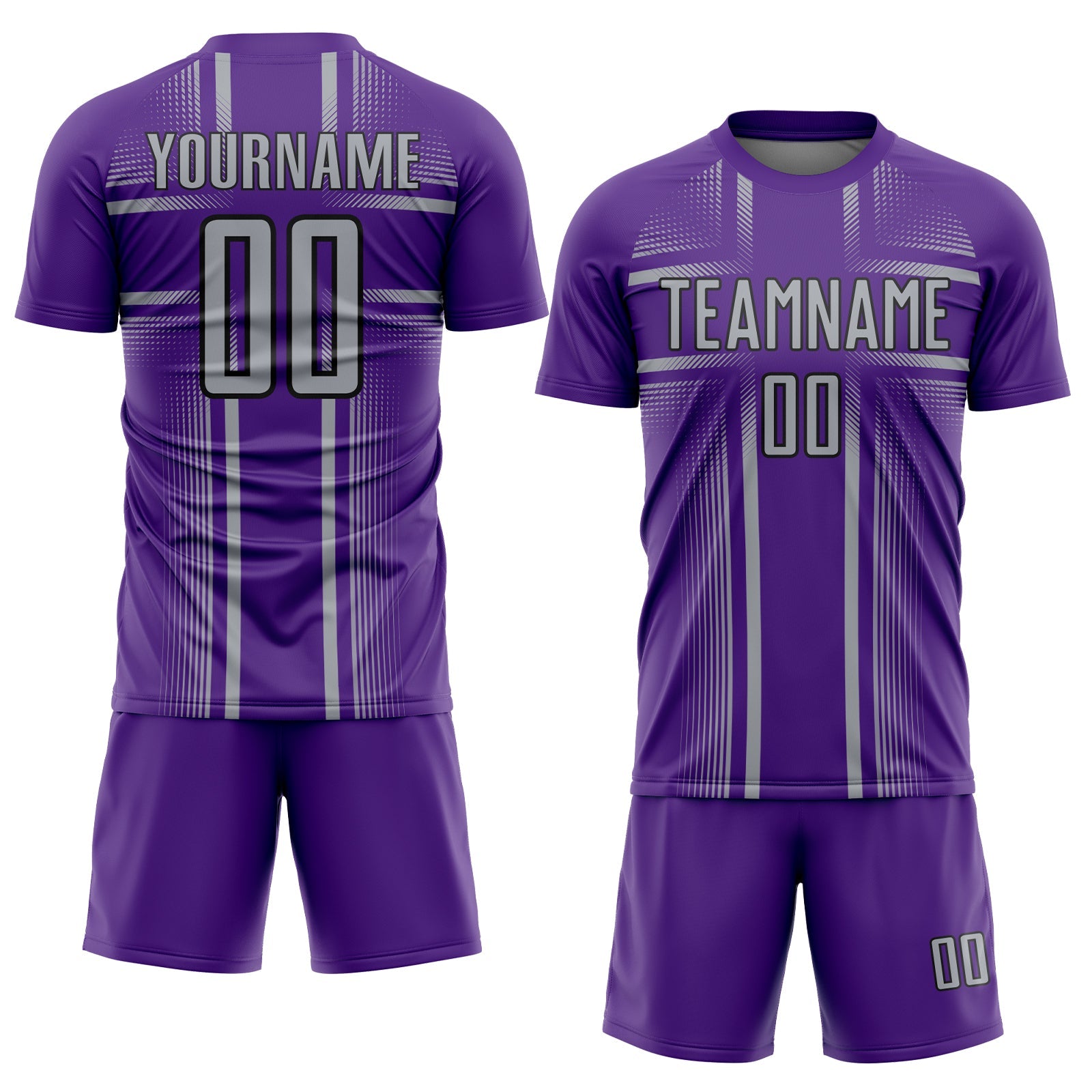 Custom Purple Gray-Black Lines Sublimation Soccer Uniform Jersey view 2
