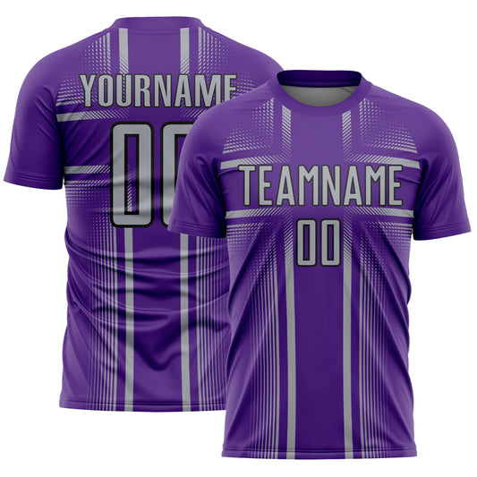 Custom Purple Gray-Black Lines Sublimation Soccer Uniform Jersey - Main View