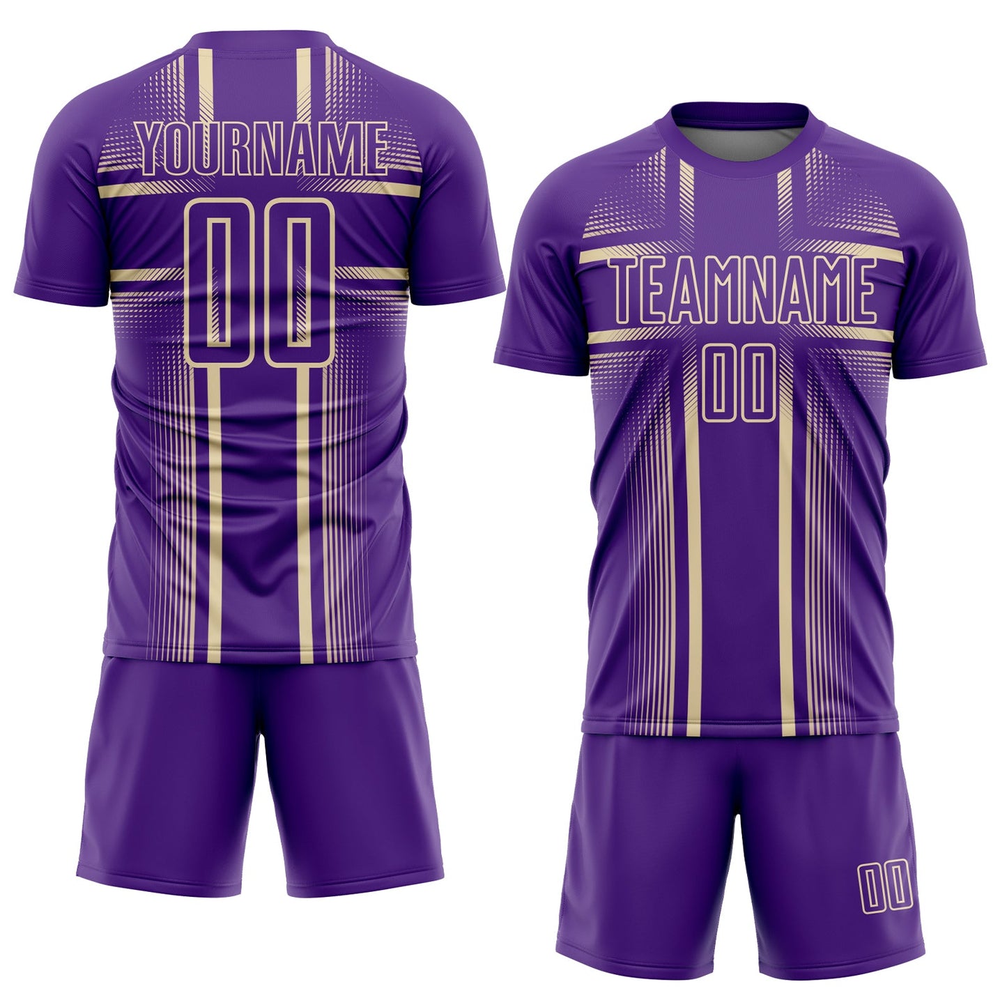Custom Purple Cream Lines Sublimation Soccer Uniform Jersey view 2