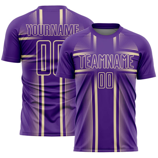 Custom Purple Cream Lines Sublimation Soccer Uniform Jersey - Main View