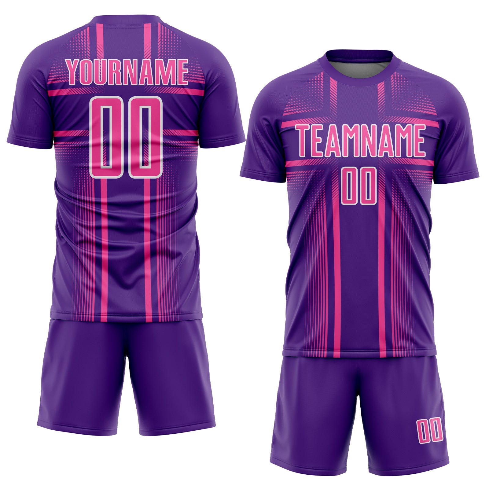 Custom Purple Pink-White Lines Sublimation Soccer Uniform Jersey view 2