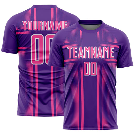 Custom Purple Pink-White Lines Sublimation Soccer Uniform Jersey - Main View