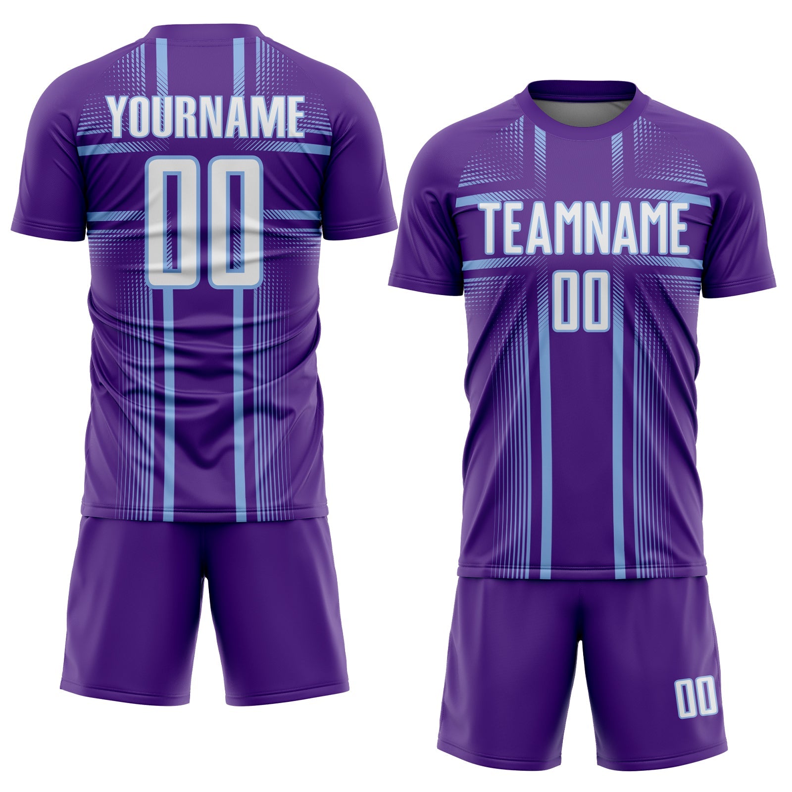 Custom Purple White-Light Blue Lines Sublimation Soccer Uniform Jersey view 2