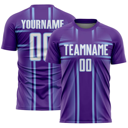 Custom Purple White-Light Blue Lines Sublimation Soccer Uniform Jersey - Main View