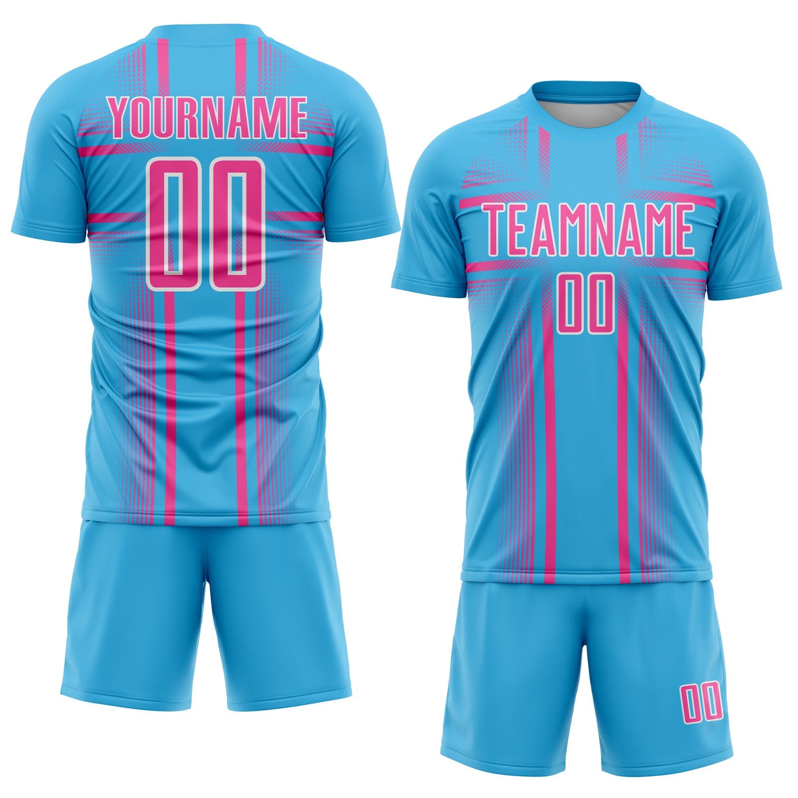 Custom Sky Blue Pink-White Lines Sublimation Soccer Uniform Jersey view 2