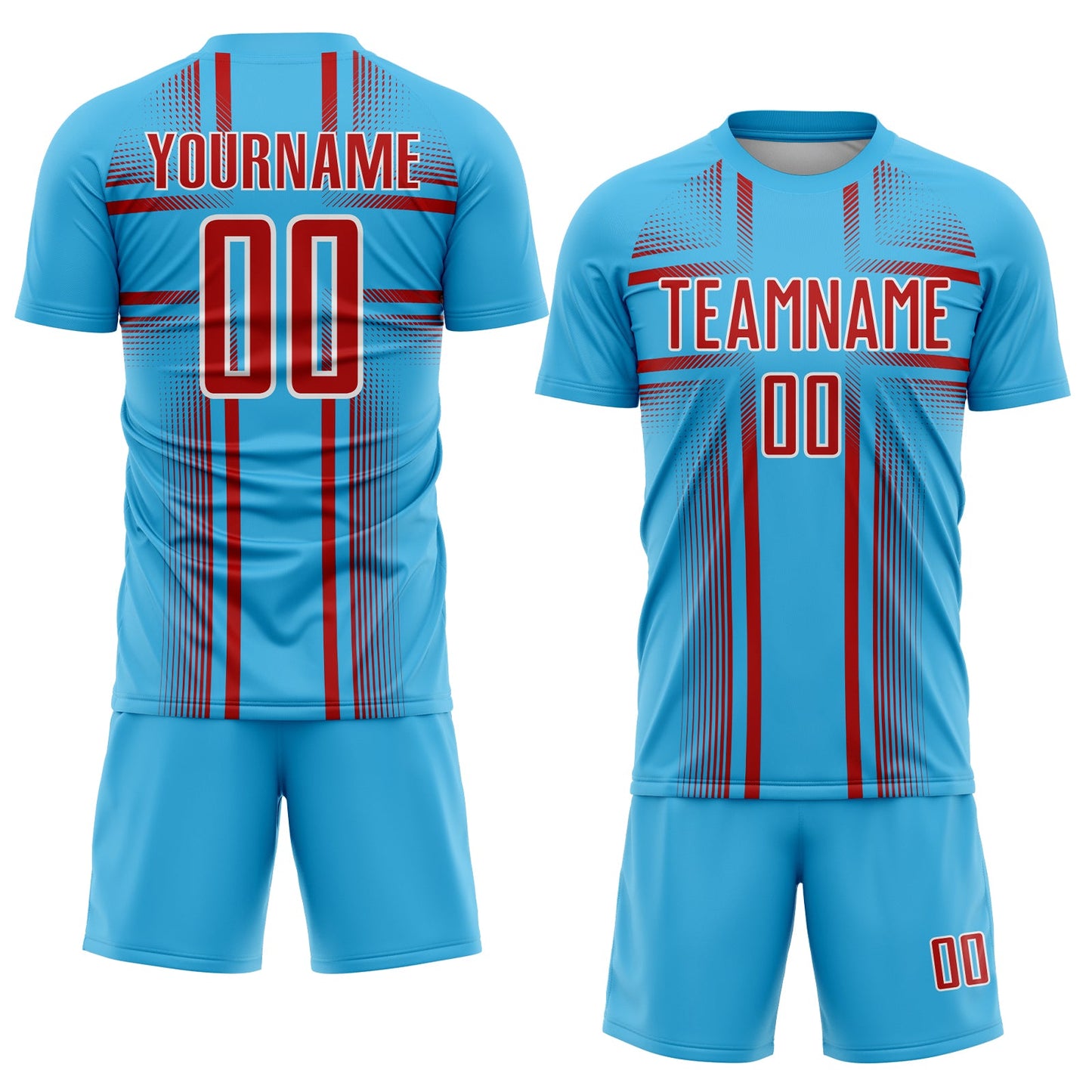 Custom Sky Blue Red-White Lines Sublimation Soccer Uniform Jersey view 2