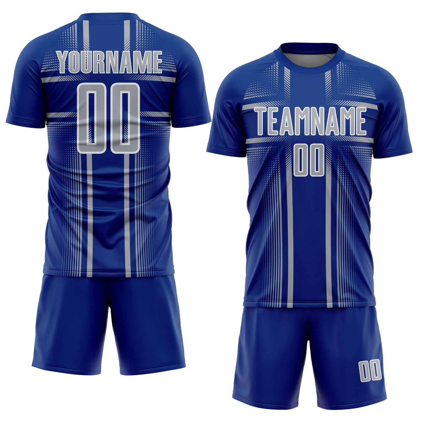 Custom Royal Gray-White Lines Sublimation Soccer Uniform Jersey view 2