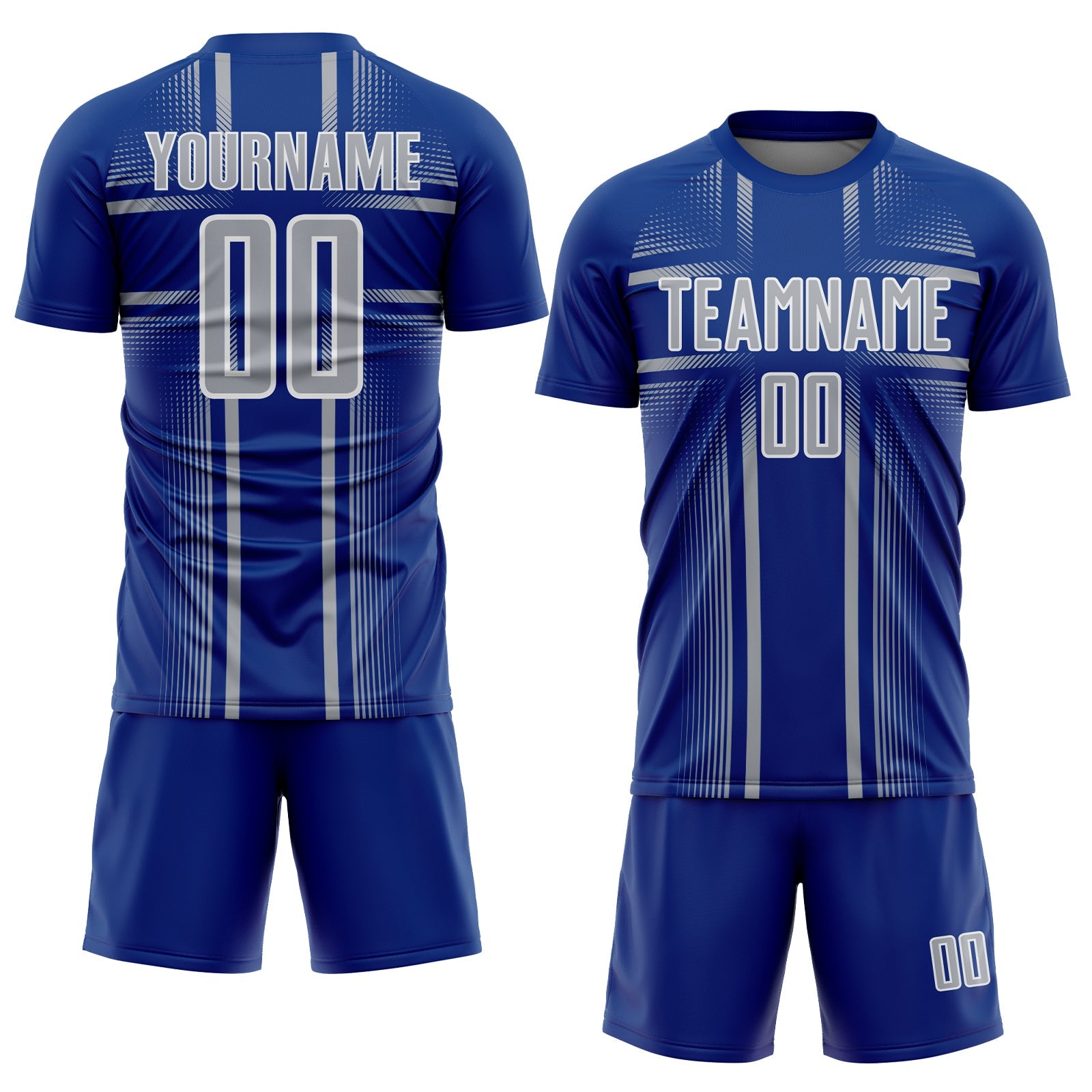 Custom Royal Gray-White Lines Sublimation Soccer Uniform Jersey view 2