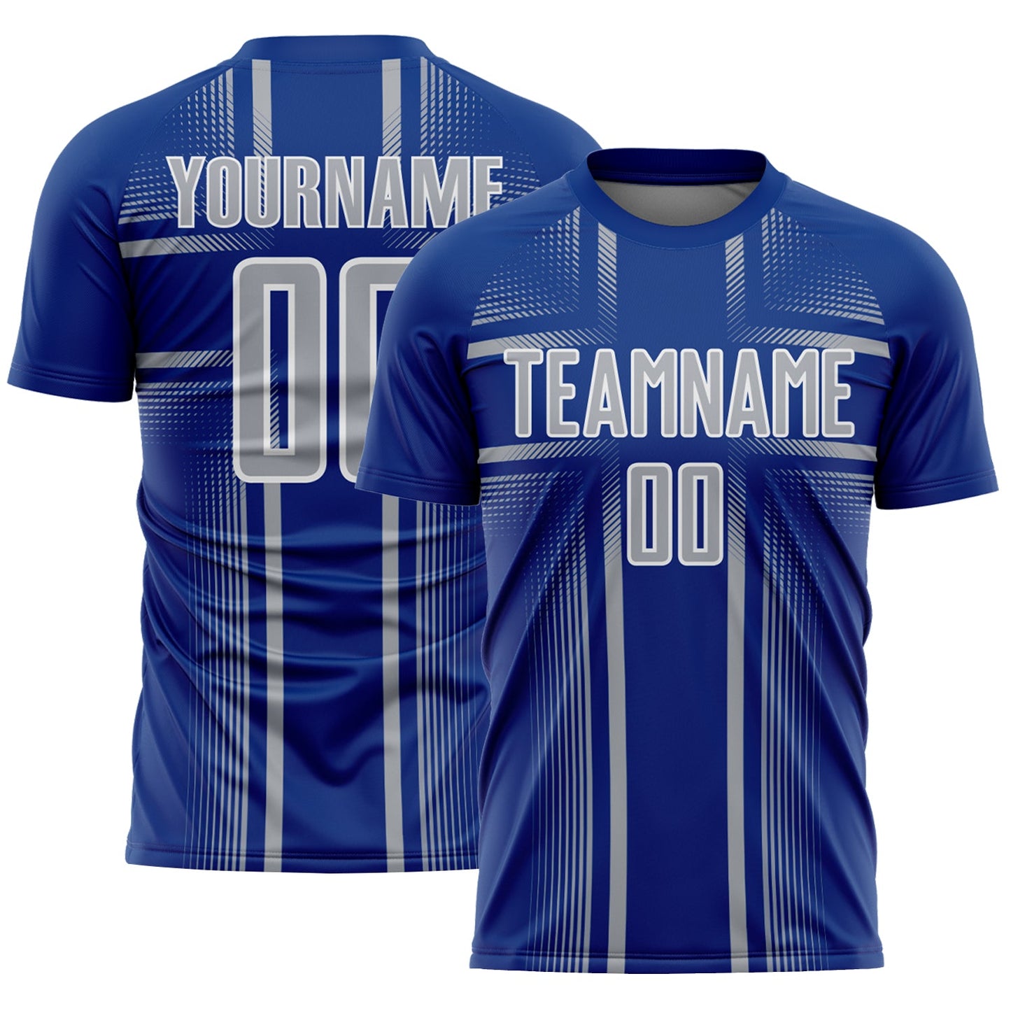 Custom Royal Gray-White Lines Sublimation Soccer Uniform Jersey - Main View