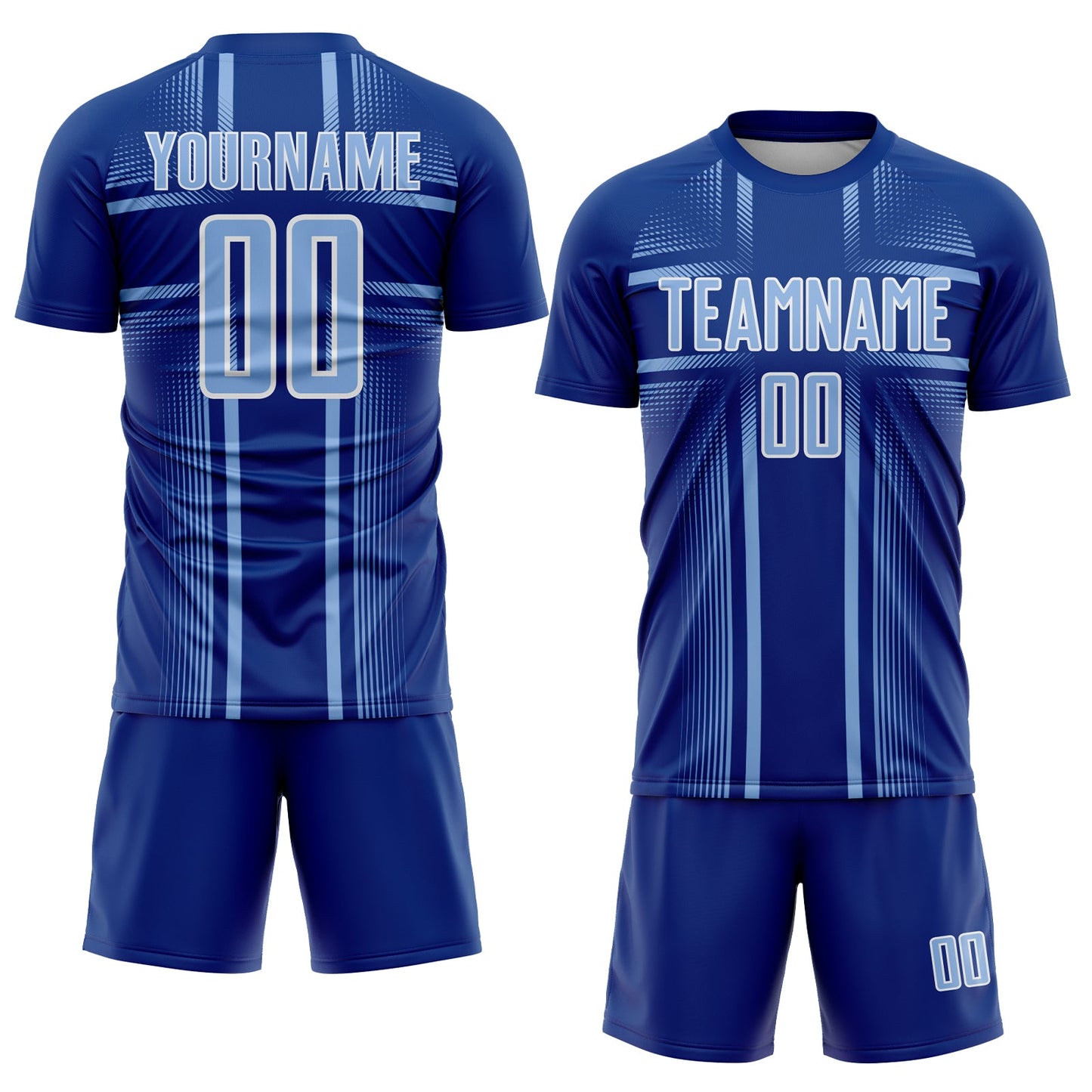 Custom Royal Light Blue-White Lines Sublimation Soccer Uniform Jersey view 2