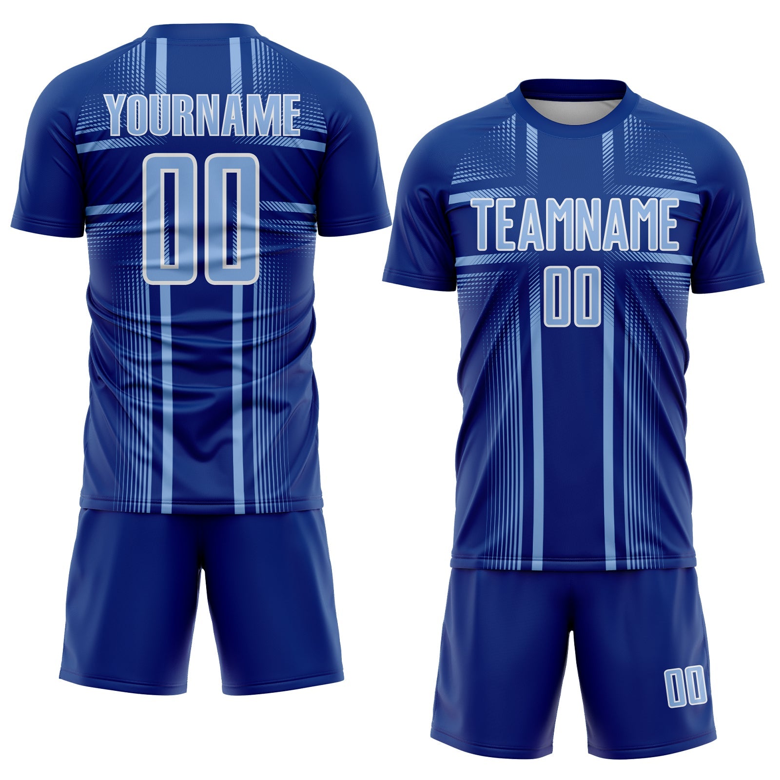 Custom Royal Light Blue-White Lines Sublimation Soccer Uniform Jersey view 2
