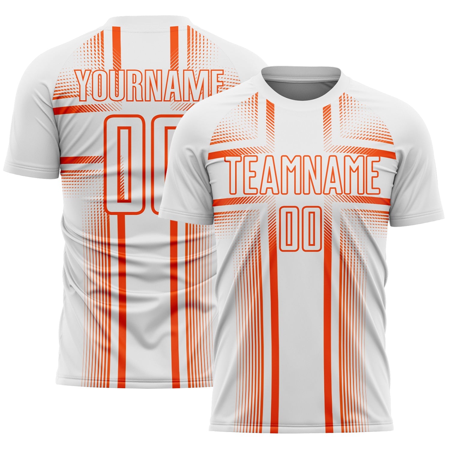 Custom White Orange Lines Sublimation Soccer Uniform Jersey - Main View