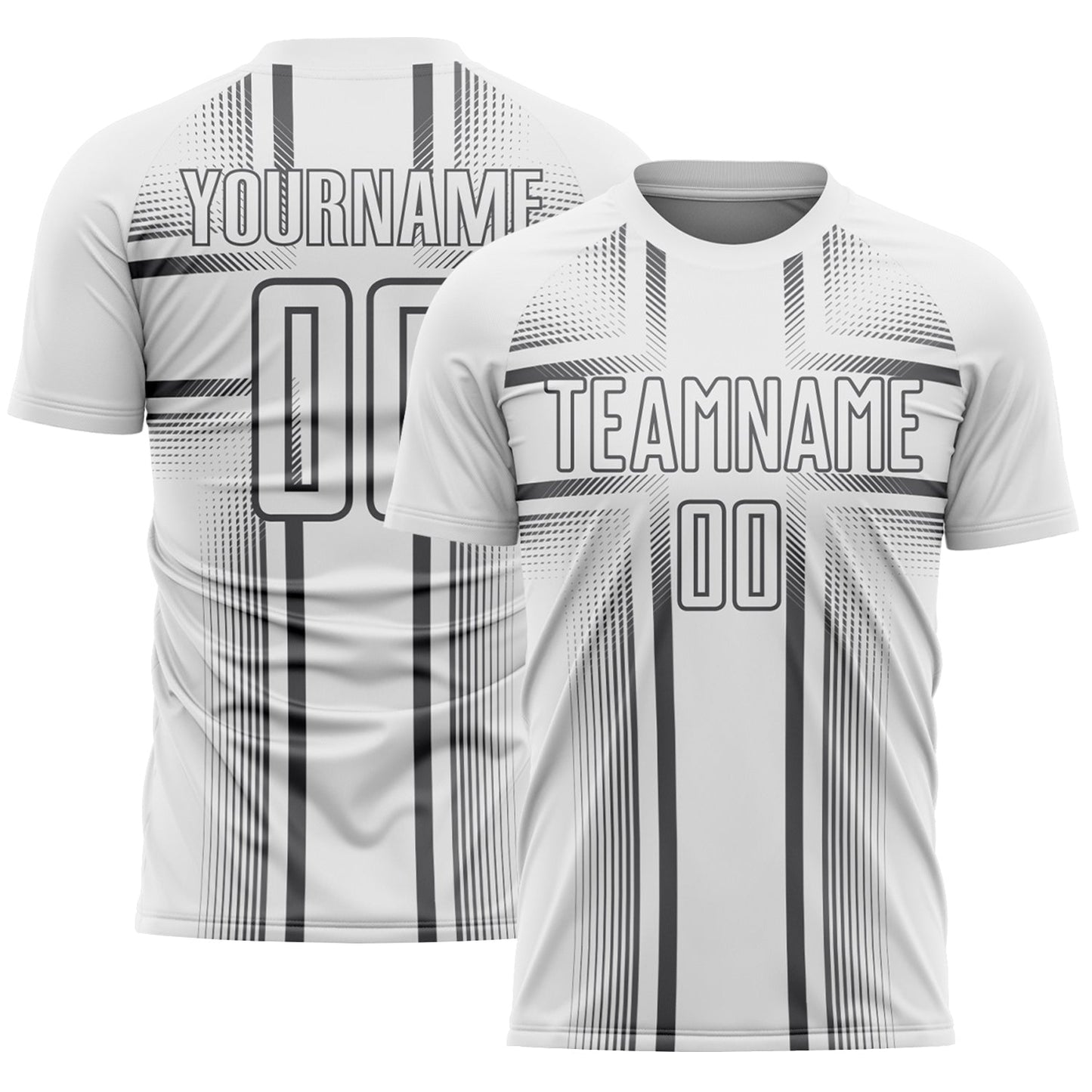 Custom White Steel Gray Lines Sublimation Soccer Uniform Jersey - Main View