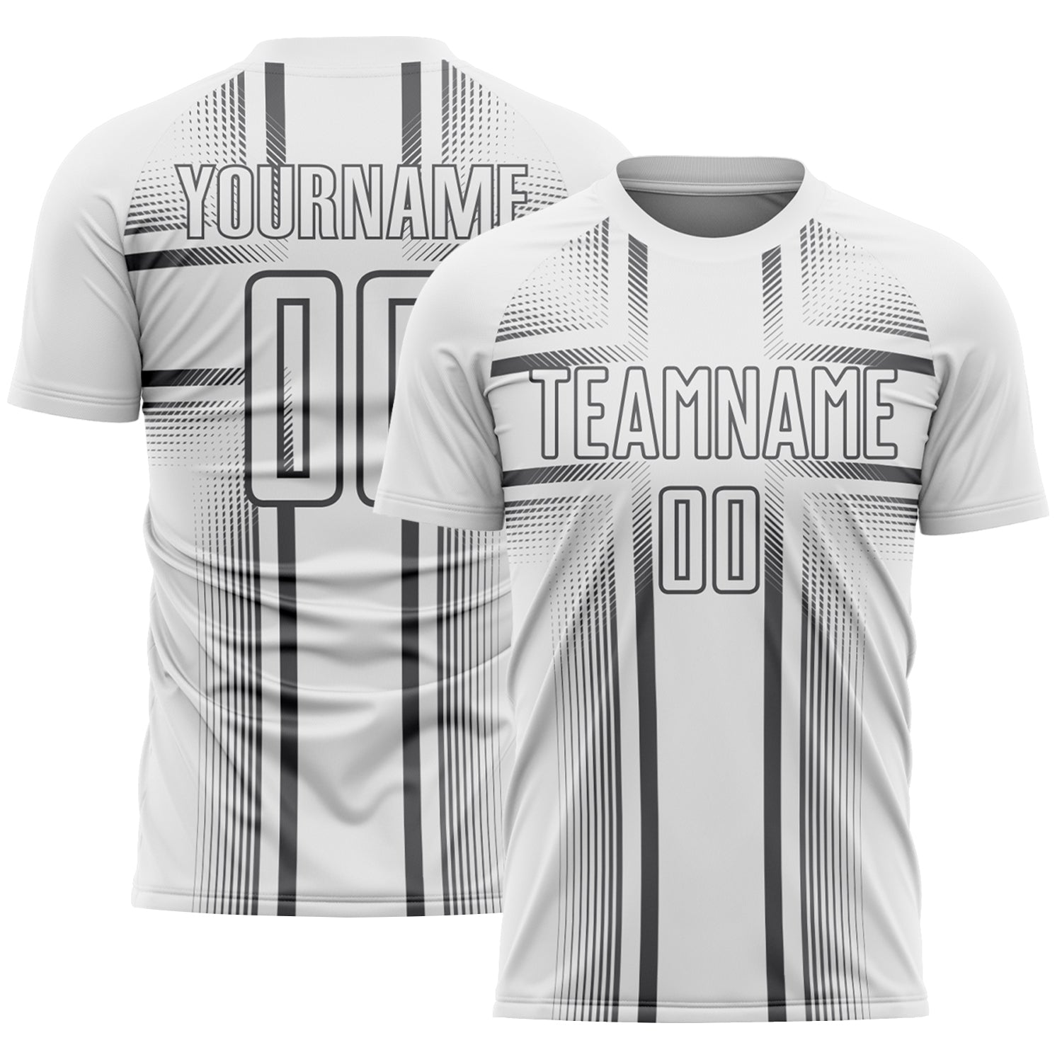 Custom White Steel Gray Lines Sublimation Soccer Uniform Jersey - Main View
