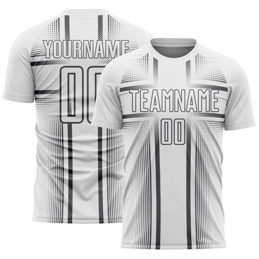 Custom White Steel Gray Lines Sublimation Soccer Uniform Jersey - Main View