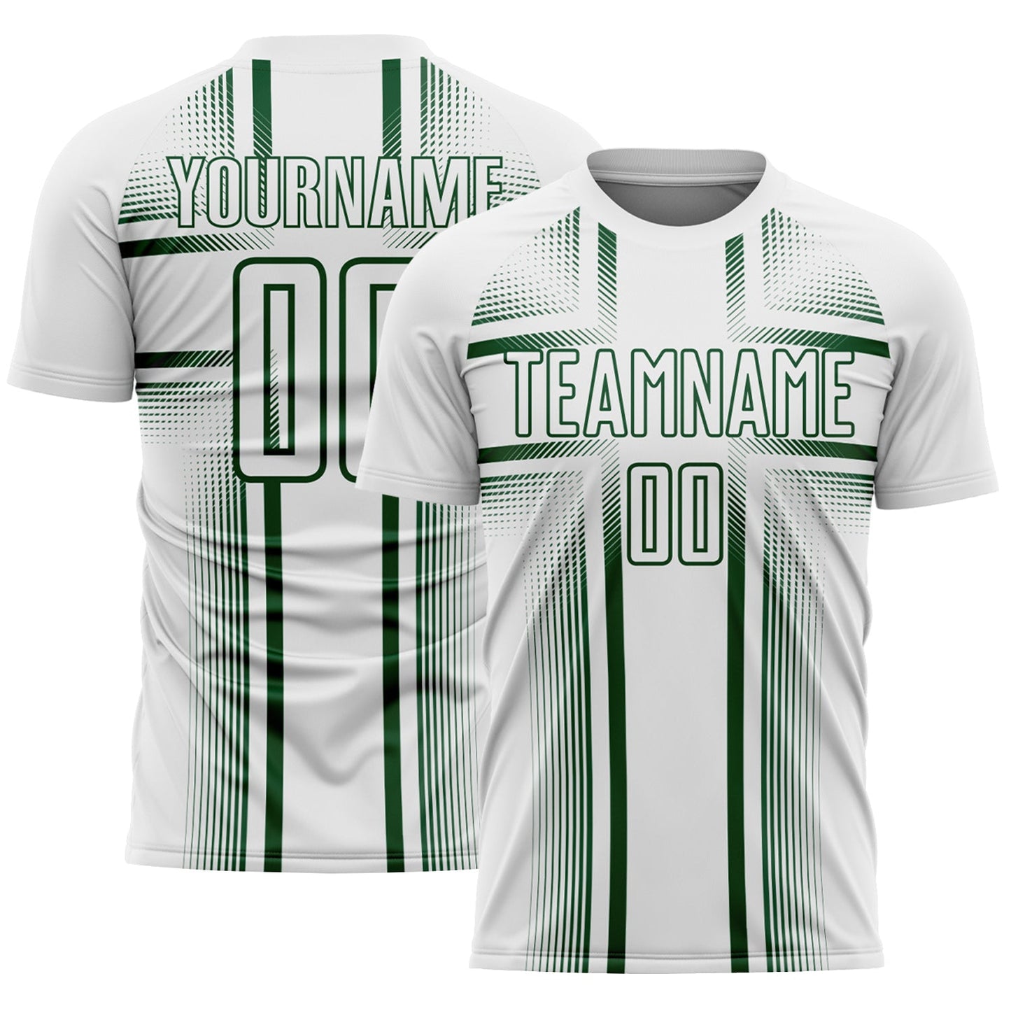 Custom White Green Lines Sublimation Soccer Uniform Jersey - Main View