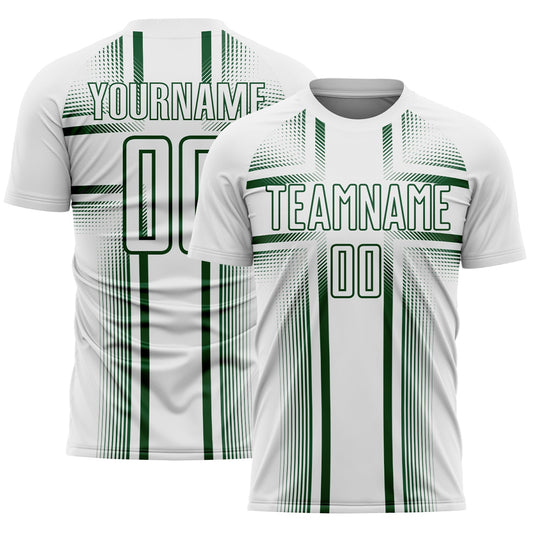 Custom White Green Lines Sublimation Soccer Uniform Jersey - Main View